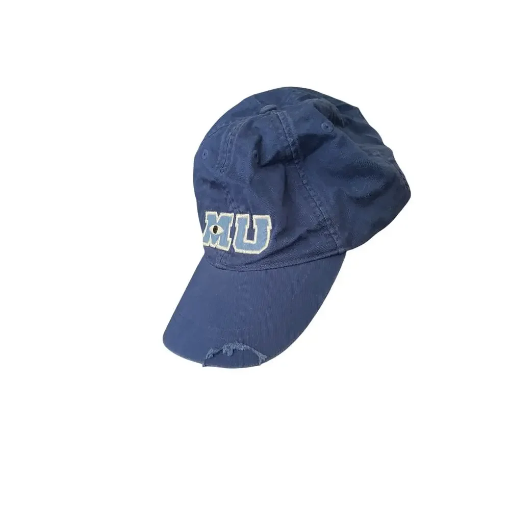 Disney Parks Monsters University Adult OS MU Distressed Blue Baseball Cap Hat